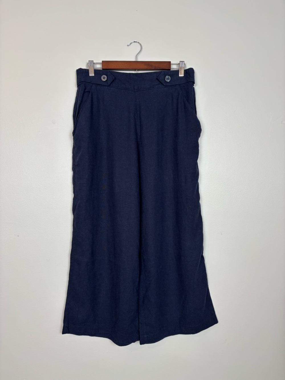 Croft & Barrow Pants Womens Medium Blue Mid Rise Crop Linen Blend Coastal Beach